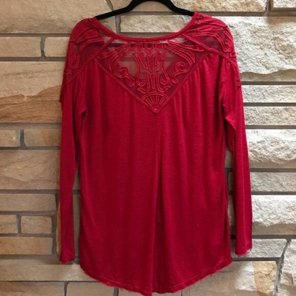 Free People Gatsby Top Embroidered Mesh Maroon Red Medium - Picture 2 of 15